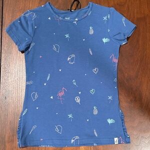 NWT deux par deux Girls Short Sleeve T-Shirt Parrot and Pineapple Print Size 8